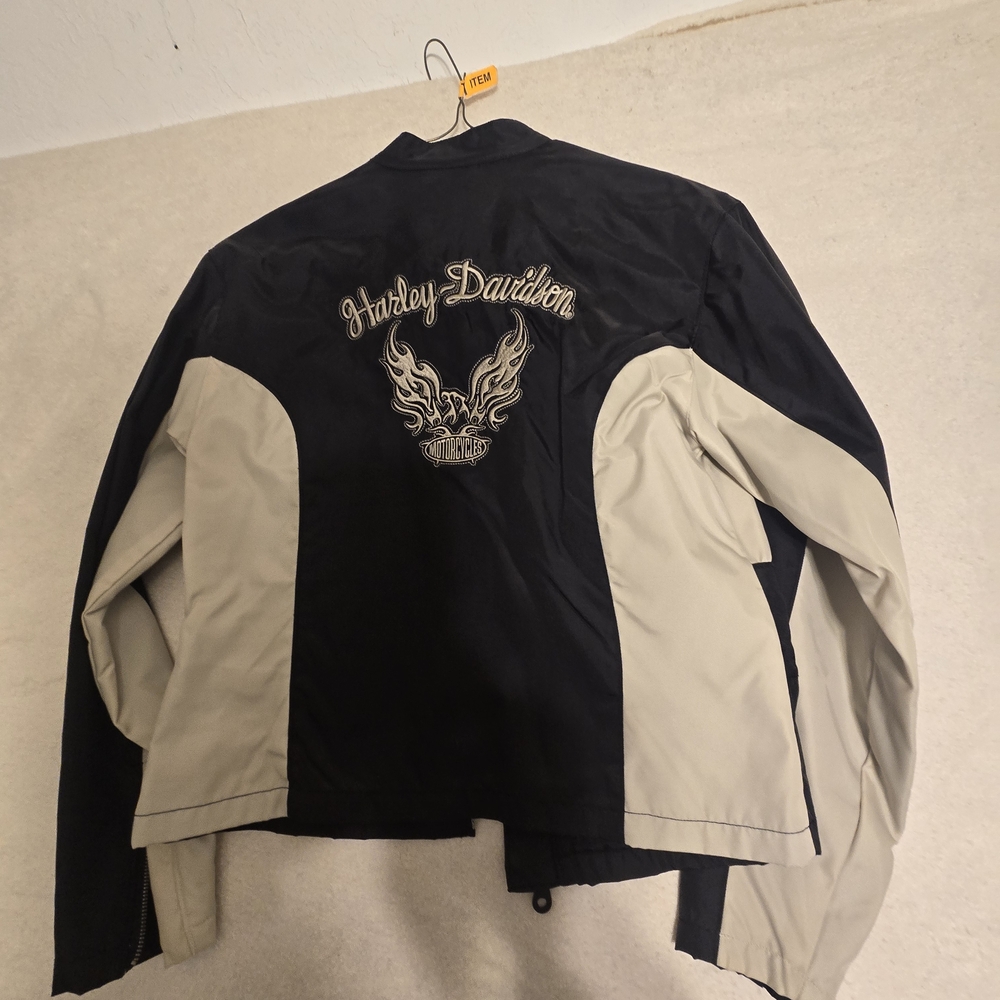 Harley-Davidson black and cream embroidered windbreaker riding jacket